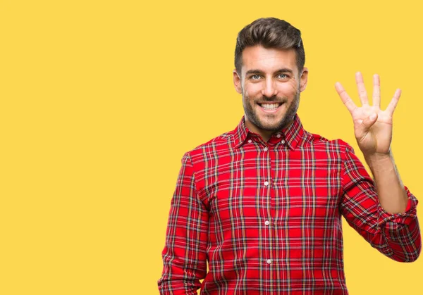 Joven Hombre Guapo Sobre Fondo Aislado Mostrando Señalando Hacia Arriba — Foto de Stock