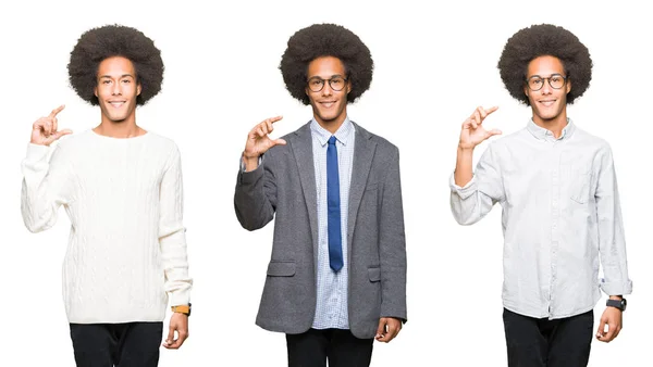 Collage Giovane Uomo Con Capelli Afro Sfondo Bianco Isolato Sorridente — Foto Stock