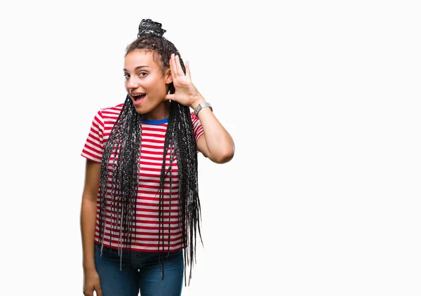 Joven Chica Afroamericana Trenzada Pelo Sobre Fondo Aislado Sonriendo Con —  Fotos de Stock