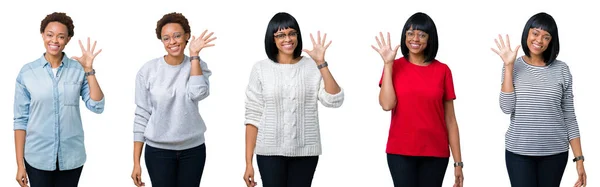 Jonge African American Vrouw Met Afro Haar Geïsoleerde Achtergrond Weergeven — Stockfoto