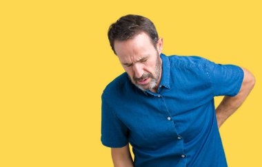 Yakışıklı orta yaş zarif komuta sizde izole üzerinde arka plan geri el ile kas ağrısı dokunmadan acı sırt ağrısı,