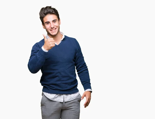 Joven Hombre Negocios Guapo Sobre Fondo Aislado Haciendo Gesto Feliz —  Fotos de Stock