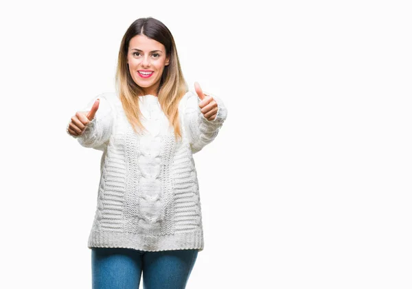 Junge Schöne Frau Lässiger Weißer Pullover Über Isoliertem Hintergrund Der — Stockfoto