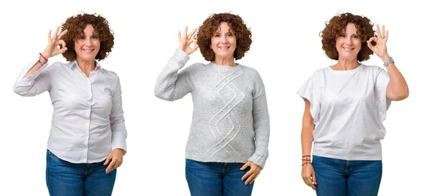 Collage Mujer Negocios Senior Mediana Edad Con Camiseta Blanca Sobre —  Fotos de Stock