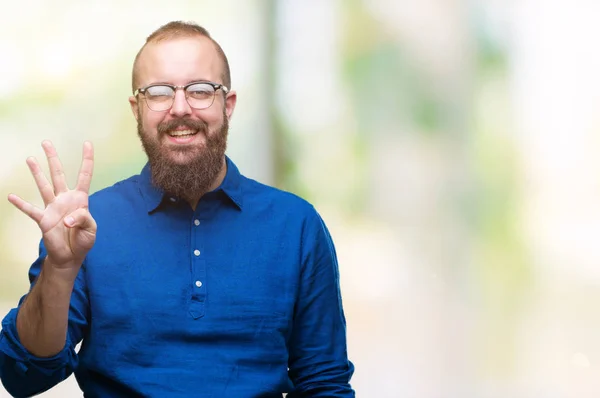 Jeune Homme Hipster Caucasien Portant Des Lunettes Sur Fond Isolé — Photo