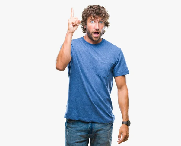 Handsome Hispanic Model Man Isolated Background Pointing Finger Successful Idea — Stock Photo, Image