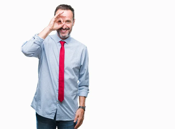 Middle Age Hoary Senior Business Man Wearing Red Tie Isolated — Stock Photo, Image