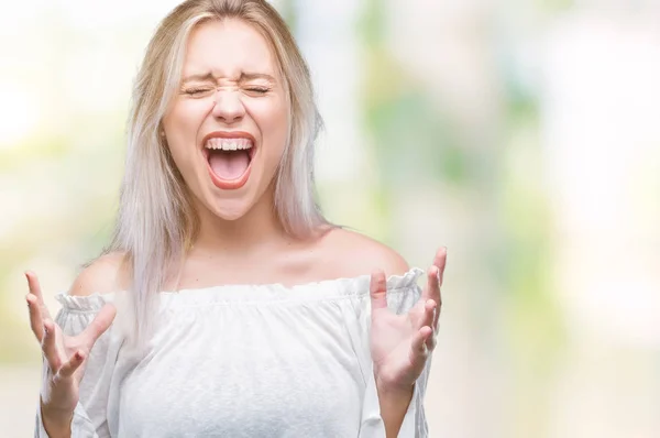 Young Blonde Woman Isolated Background Celebrating Mad Crazy Success Arms — Stock Photo, Image