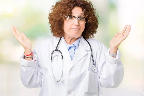 Middle Ager Senior Doctor Woman Isolated Background Clueless Confused Expression — Stock Photo, Image