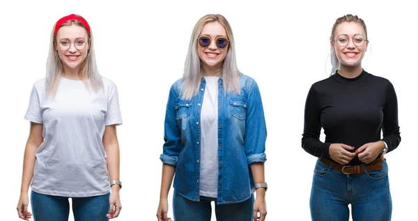 Collage Vacker Blond Ung Kvinna Som Bär Glasögon Över Isolerade — Stockfoto