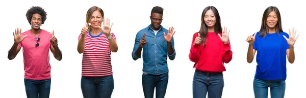 Samenstelling Van Afro Amerikaanse Spaanse Chinese Groep Mensen Geïsoleerde Witte — Stockfoto