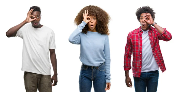 Collage African American Group People Isolated Background Doing Gesture Shocked — Stock Photo, Image