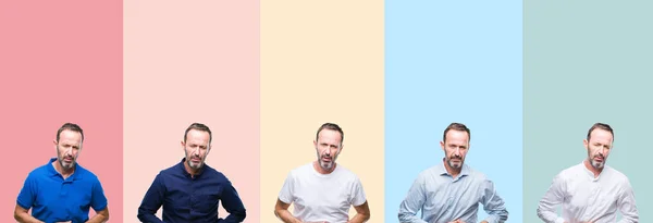 Collage Von Senior Hoary Gutaussehenden Mann Über Bunte Streifen Isoliert — Stockfoto