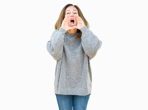 Hermosa Mujer Mediana Edad Con Suéter Invierno Sobre Fondo Aislado —  Fotos de Stock