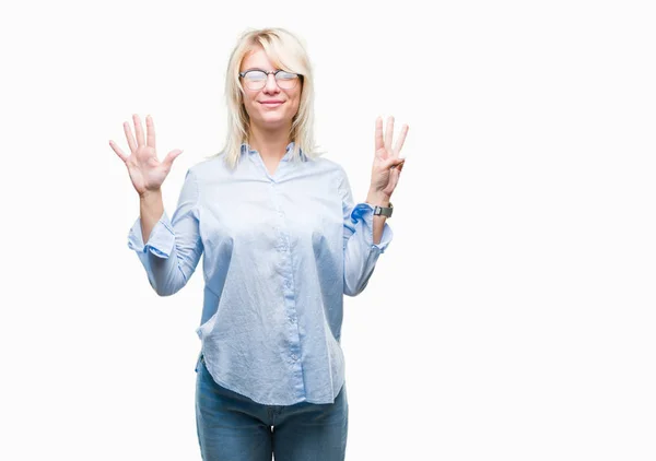 Young Beautiful Blonde Business Woman Wearing Glasses Isolated Background Showing — Stock Photo, Image