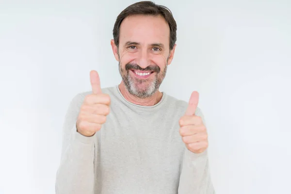 Elegant Senior Man Isolated Background Doing Happy Thumbs Gesture Hand — Stock Photo, Image