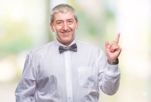 Handsome Senior Man Wearing Bow Tie Isolated Background Big Smile — Stock Photo, Image