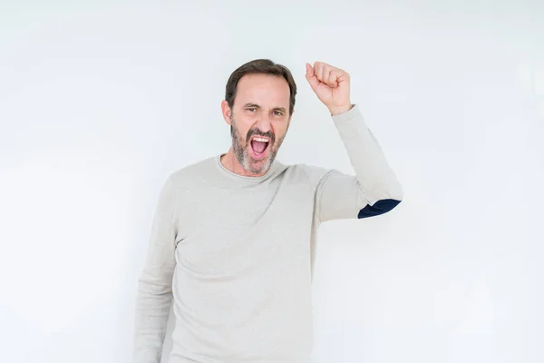 Elégant Homme Âgé Sur Fond Isolé Danser Heureux Joyeux Souriant — Photo