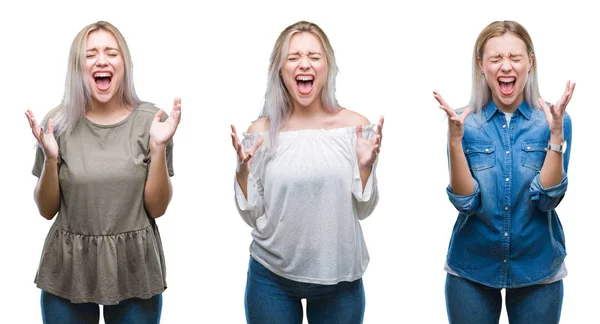 Collage Vacker Blond Ung Kvinna Över Isolerade Bakgrund Firar Arg — Stockfoto