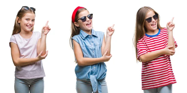 Collage Young Little Girl Kid Wearing Sunglasses Isolated Background Big — Stock Photo, Image