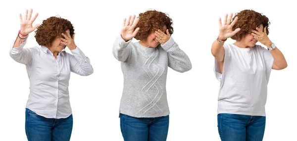 Collage Mujer Negocios Senior Mediana Edad Que Usa Una Camiseta — Foto de Stock