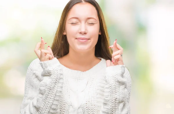 Young Beautiful Caucasian Woman Wearing Winter Sweater Isolated Background Smiling — Stock Photo, Image