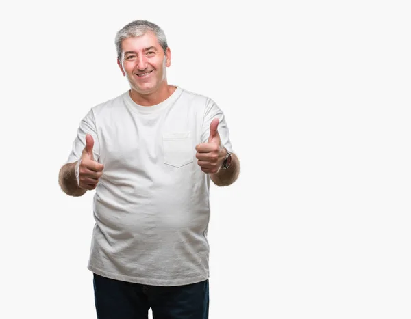 Hombre Mayor Guapo Sobre Fondo Aislado Aprobando Hacer Gesto Positivo —  Fotos de Stock