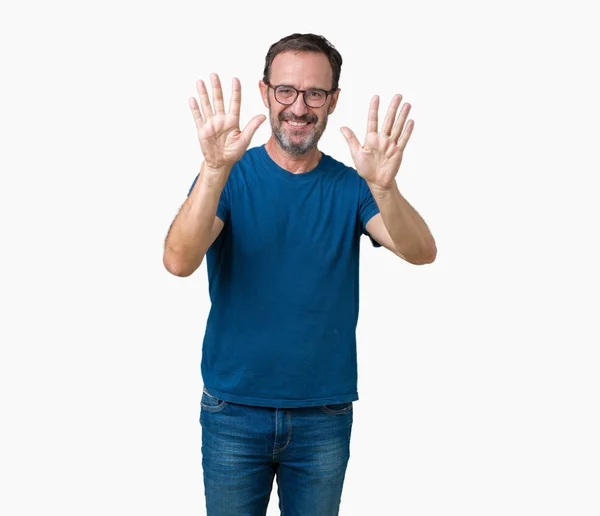 Handsome Middle Age Hoary Senior Man Wearin Glasses Isolated Background — Stock Photo, Image