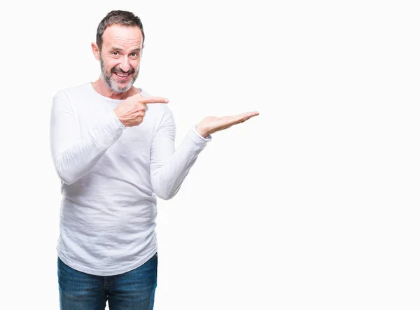 Hombre Mayor Alzado Mediana Edad Con Camiseta Blanca Sobre Fondo — Foto de Stock