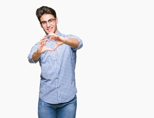 Young Handsome Man Wearing Glasses Isolated Background Smiling Love Showing — Stock Photo, Image