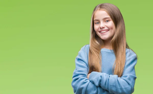 Giovane Bella Ragazza Indossa Maglione Invernale Sfondo Isolato Volto Felice — Foto Stock