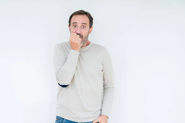 Elegante Uomo Anziano Sfondo Isolato Cercando Stressato Nervoso Con Mani — Foto Stock