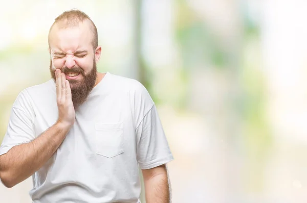 Giovane Uomo Hipster Caucasico Indossa Casual Shirt Sfondo Isolato Toccare — Foto Stock