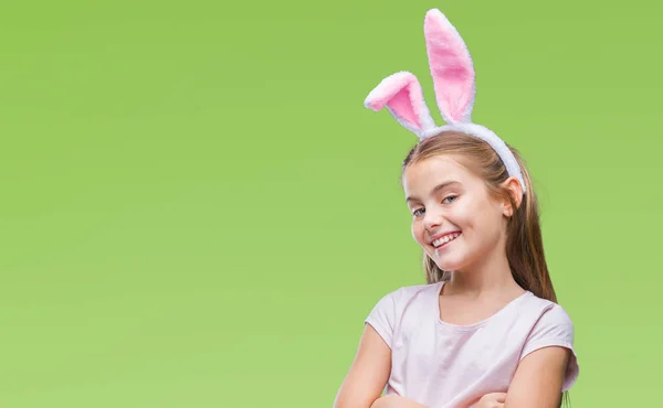 Mooi Meisje Easter Bunny Oren Dragen Geïsoleerd Achtergrond Blij Gezicht — Stockfoto