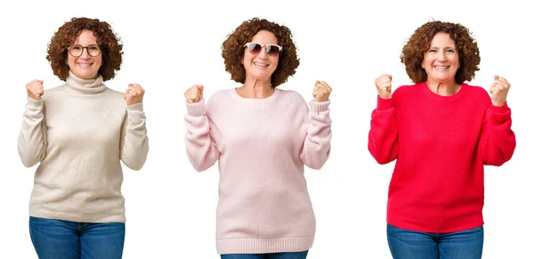 Collage Donna Anziana Mezza Età Che Indossa Maglione Invernale Sfondo — Foto Stock