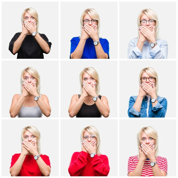 Collage Bella Donna Bionda Che Indossa Diversi Look Casual Sfondo — Foto Stock