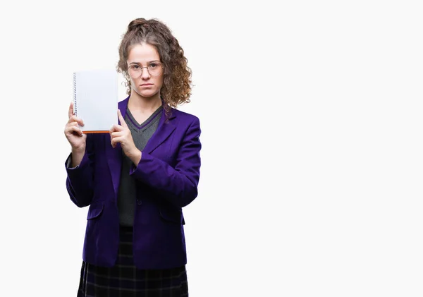 Jonge Brunette Student Meisje Dragen Van School Uniform Houdt Een — Stockfoto