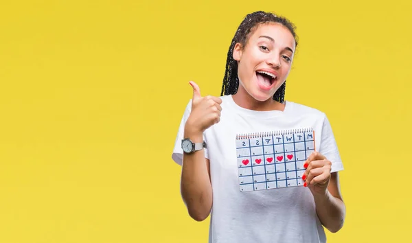 Young Gevlochten Hair Afrikaans Amerikaans Meisje Houdt Van Menstruatie Kalender — Stockfoto