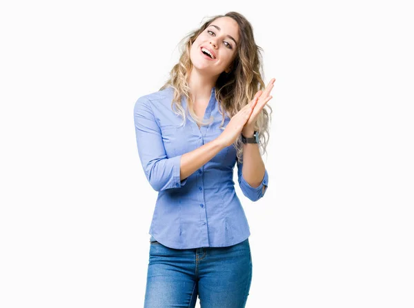 Beautiful Young Blonde Business Woman Isolated Background Clapping Applauding Happy — Stock Photo, Image