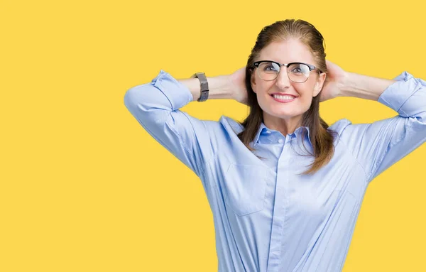 Bella Donna Affari Matura Mezza Età Con Gli Occhiali Sfondo — Foto Stock