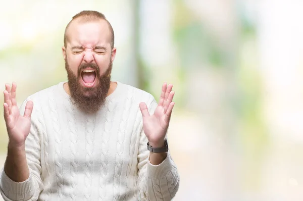 Joven Hombre Hipster Caucásico Con Suéter Invierno Sobre Fondo Aislado —  Fotos de Stock