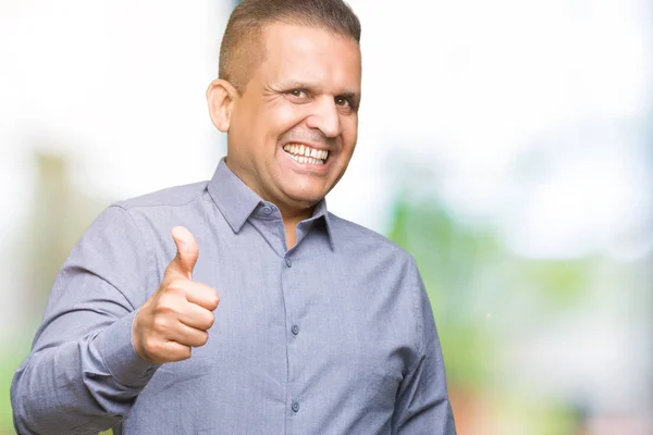 Middle Age Arab Business Man Isolated Background Doing Happy Thumbs — Stock Photo, Image