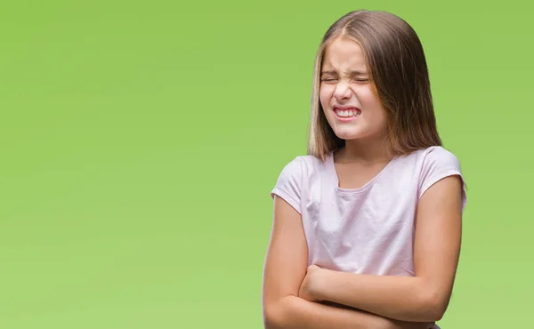 Joven Chica Hermosa Sobre Fondo Aislado Con Mano Estómago Porque — Foto de Stock