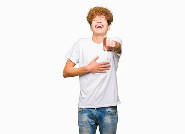 Jeune Homme Beau Aux Cheveux Afro Portant Shirt Blanc Décontracté — Photo