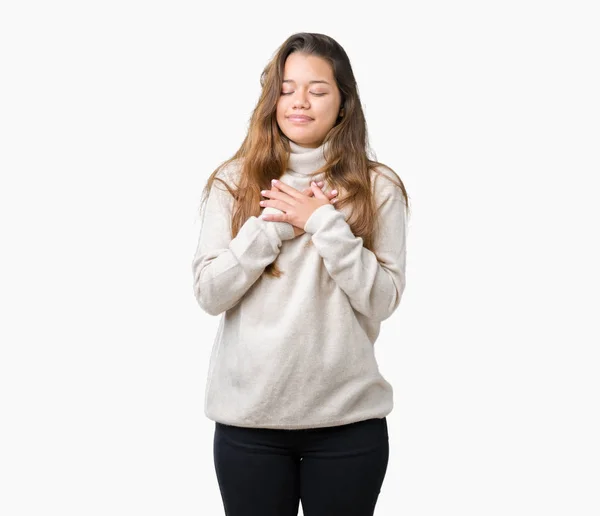 Jonge Mooie Brunette Vrouw Coltrui Trui Dragen Geïsoleerde Achtergrond Glimlachend — Stockfoto