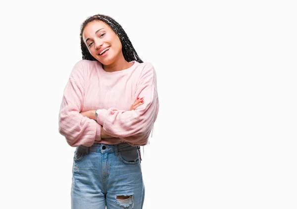 Jovem Trançado Cabelo Afro Americano Menina Vestindo Suéter Sobre Fundo — Fotografia de Stock