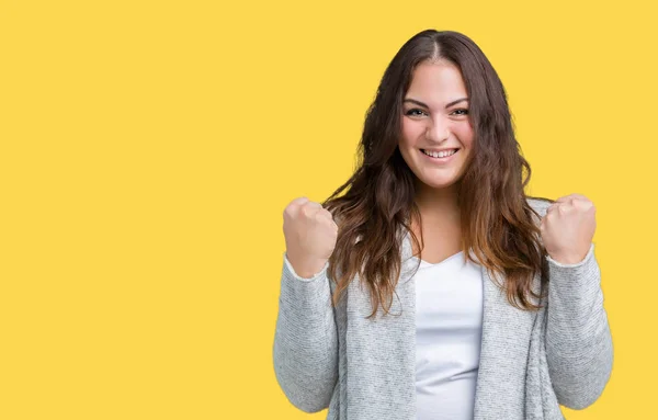 Hermosa Mujer Joven Tamaño Grande Con Chaqueta Invierno Sobre Fondo —  Fotos de Stock