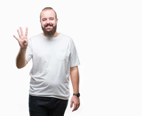 Joven Hombre Hipster Caucásico Con Camiseta Casual Sobre Fondo Aislado — Foto de Stock