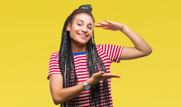 Joven Trenzado Cabello Afroamericano Chica Sobre Fondo Aislado Gesto Con —  Fotos de Stock