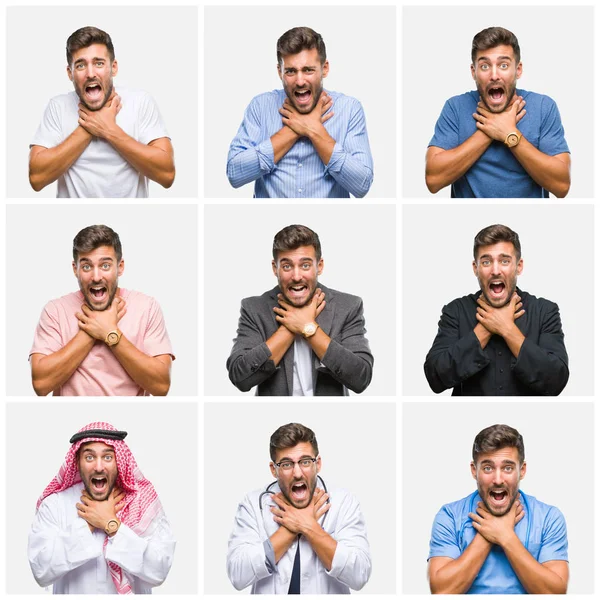 Collage Von Jungen Arzt Arabische Geschäftsmann Isolierten Hintergrund Schreien Und — Stockfoto